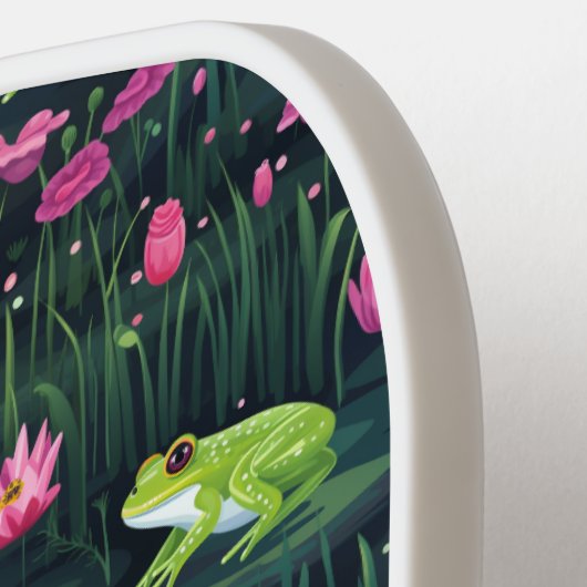 Raquette De Pickleball Pickleball Preppy Paddle Frogs en rose et vert (Détail gauche)