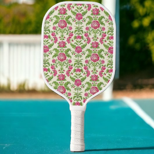 Raquette De Pickleball Pickleball Preppy Paddle rose et vert Damask