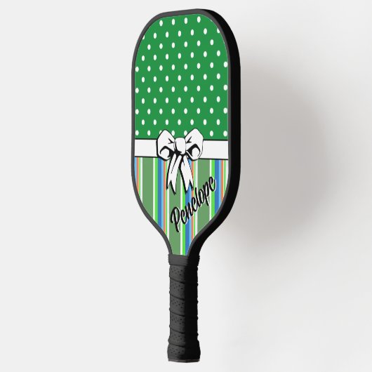 Raquette De Pickleball Pickleball Summer Stripes Dots verts Bow blanc (Gauche)