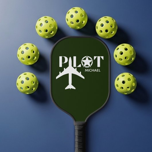 Raquette De Pickleball Pilot Typography & Airplane Funny Personalized