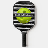 Raquette De Pickleball Pinceau noir, blanc Rayures Paddle Pro/ Princesse (Recto)