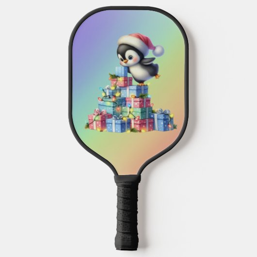 Raquette De Pickleball Pingouin de Noël mignon avec carte cadeau et lumiè (Verso)