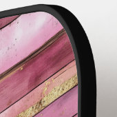 Raquette De Pickleball Pink and Gold Rustic Faux Wood Personalized (Détail gauche)