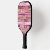 Raquette De Pickleball Pink and Gold Rustic Faux Wood Personalized (Gauche)