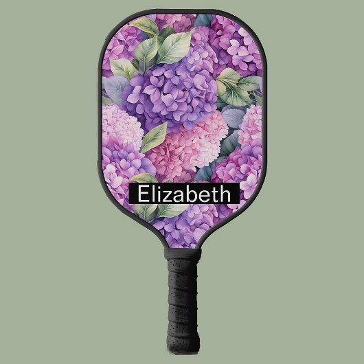 Raquette De Pickleball Pink and Purple Hydrangea Flower Personalized