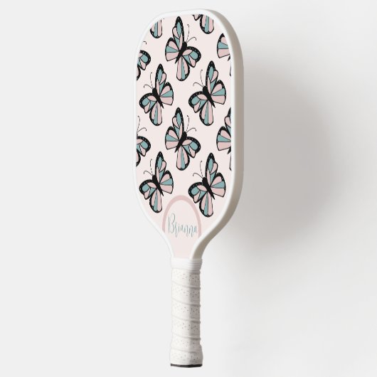 Raquette De Pickleball Pink and Turquoise Butterfly Pattern  (Gauche)