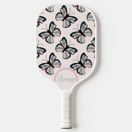 Raquette De Pickleball Pink and Turquoise Butterfly Pattern  (Recto)