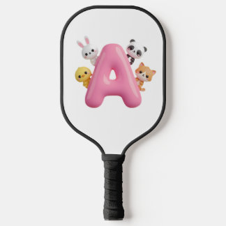 Raquette De Pickleball Pink Balloon Letter A Forest Animals 