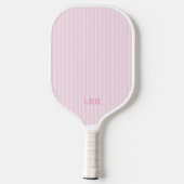 Raquette De Pickleball Pink Candy Stripe Design Tiny Initials Monogram (Verso)