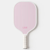 Raquette De Pickleball Pink Candy Stripe Design Tiny Initials Monogram (Recto)