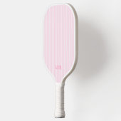 Raquette De Pickleball Pink Candy Stripe Design Tiny Initials Monogram (Gauche)