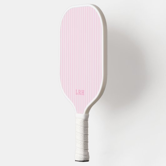 Raquette De Pickleball Pink Candy Stripe Design Tiny Initials Monogram (Gauche)