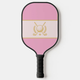 Raquette De Pickleball Pink & Gold Elegant Laurel Crest Design