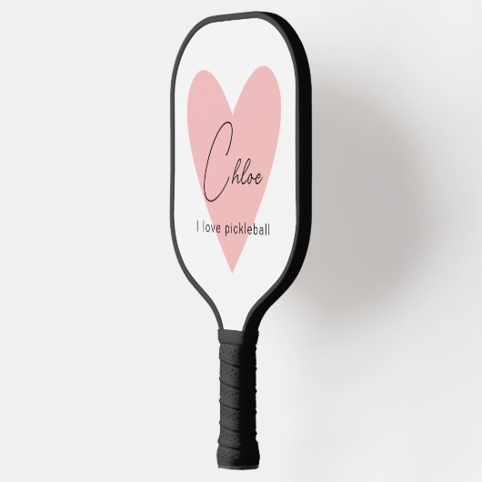 Raquette De Pickleball Pink Heart I Love Pickleball Nom personnalisé (Gauche)