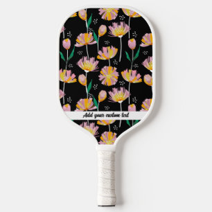 Raquette De Pickleball Pink Orange Floral Motif Ajouter un nom de texte p