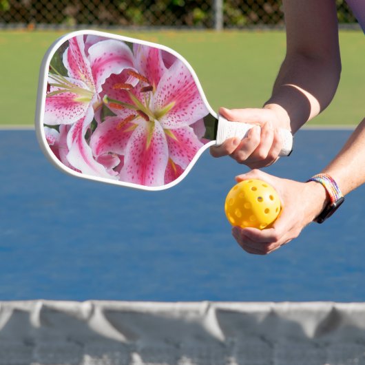 Raquette De Pickleball Pink Oriental Lilies Floral (Insitu)