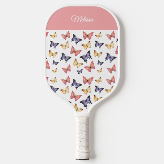 Raquette De Pickleball Pink Purple Butterflies Monogram Custom Name (Recto)