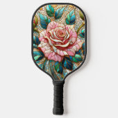 Raquette De Pickleball Pink Roses Stained Glass Mosaic (Verso)