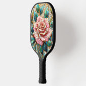 Raquette De Pickleball Pink Roses Stained Glass Mosaic (Gauche)