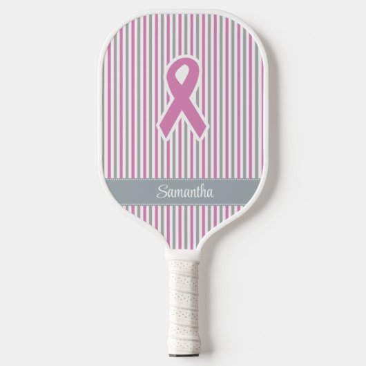 Raquette De Pickleball Pink & Silver Stripes nom personnalisé (Recto)