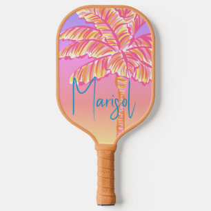 Raquette De Pickleball Pink Tropical Sunset Palm Tree Personnalisé
