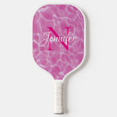 Raquette De Pickleball Piscine rose et blanc Photo Chic Monogramme (Recto)