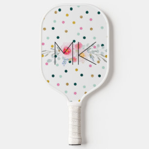 Raquette De Pickleball Pivoine Monogramme Faux Or à Points Polka Arc-en-C