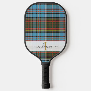 Raquette De Pickleball Plaid Classique Monogramme Script Tartan Violet