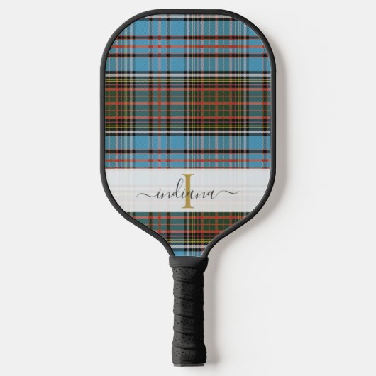 Raquette De Pickleball Plaid Classique Monogramme Script Tartan Violet (Recto)