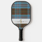 Raquette De Pickleball Plaid Classique Monogramme Script Tartan Violet (Verso)