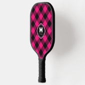 Raquette De Pickleball Plaid noir rose Monogramme Nom (Gauche)