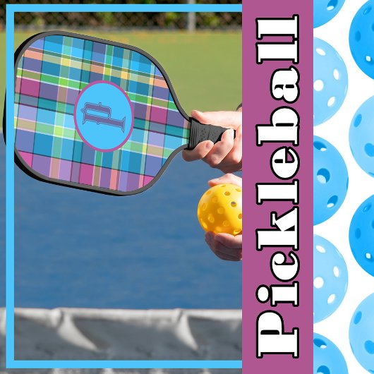 Raquette De Pickleball Plaid Purple Vert Jaune Turquoise Personnalisé