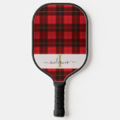 Raquette De Pickleball Plaid Tartan Vert Nom Script Monogramme (Verso)