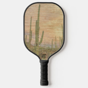 Raquette De Pickleball Plantes de cactus du désert sur photo en grain de