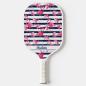 Raquette De Pickleball Plumeria Fleurs Flamant rose rose Marine Bleu Fill (Recto)