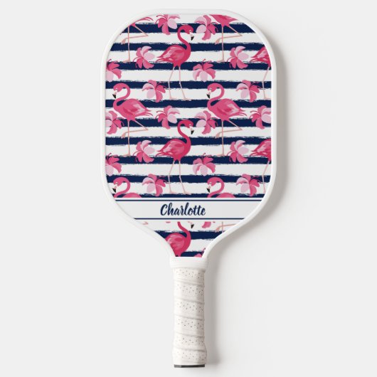 Raquette De Pickleball Plumeria Fleurs Flamant rose rose Marine Bleu Fill (Recto)