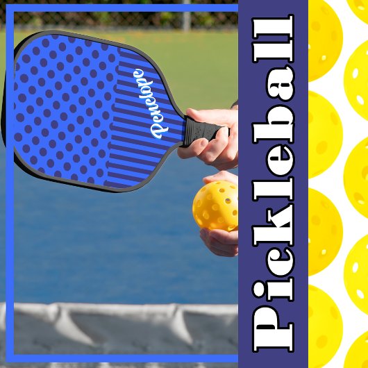 Raquette De Pickleball Pois et rayures bleu ciel et bleu marine