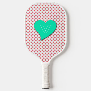 Raquette De Pickleball Pois roses de corail - Monogramme par Shirley Tayl