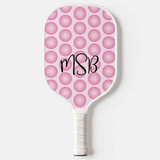 Raquette De Pickleball Pois roses Script Monogramme Pickleball Paddle (Recto)