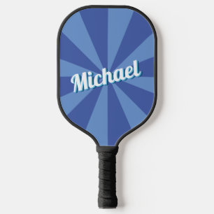 Raquette De Pickleball Polices rétro Bleues Nom personnalisé Effet Texte