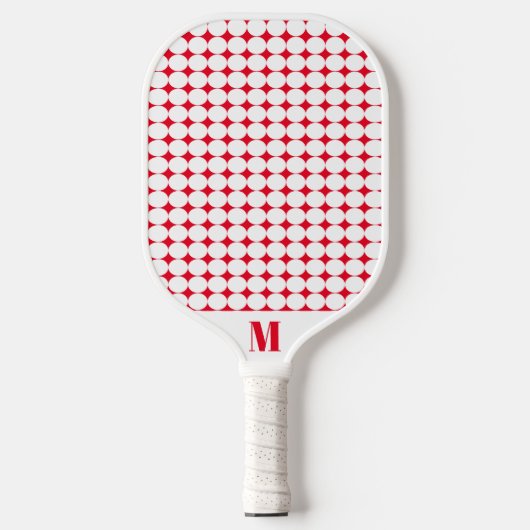Raquette De Pickleball Polka Dot Rouge et blanc Monogramme moderne (Recto)