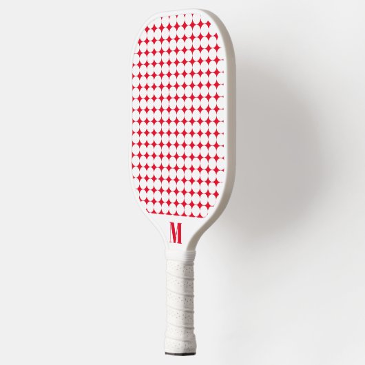 Raquette De Pickleball Polka Dot Rouge et blanc Monogramme moderne (Gauche)