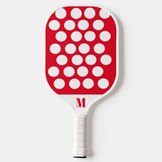 Raquette De Pickleball Polka Dot Rouge et blanc Monogramme moderne (Verso)