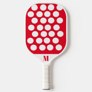 Raquette De Pickleball Polka Dot Rouge et blanc Monogramme moderne