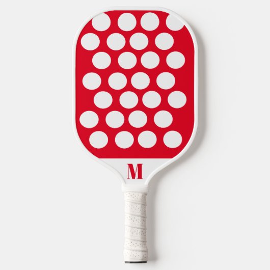 Raquette De Pickleball Polka Dot Rouge et blanc Monogramme moderne (Recto)