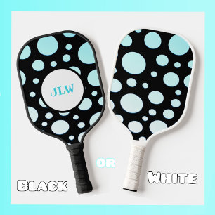 Raquette De Pickleball Polka-point bleu rétro moderne sur noir