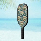 Raquette De Pickleball Polynesian Waves and Palm Trees Retro Monogram