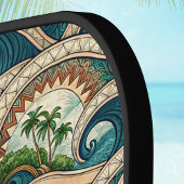 Raquette De Pickleball Polynesian Waves and Palm Trees Retro Monogram
