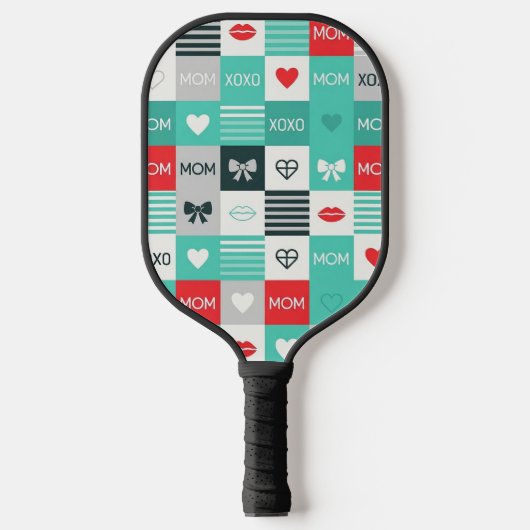 Raquette De Pickleball Pop Art MOM Love Pattern with Hearts & Bows (1) (Recto)