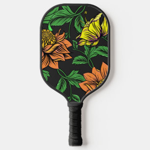 Raquette De Pickleball Pop Fleurs Lumineuses de l'Arrière - plan noir